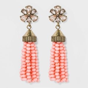 Sugarfix Pink Beaded Tassel Drop Earrings Crystal